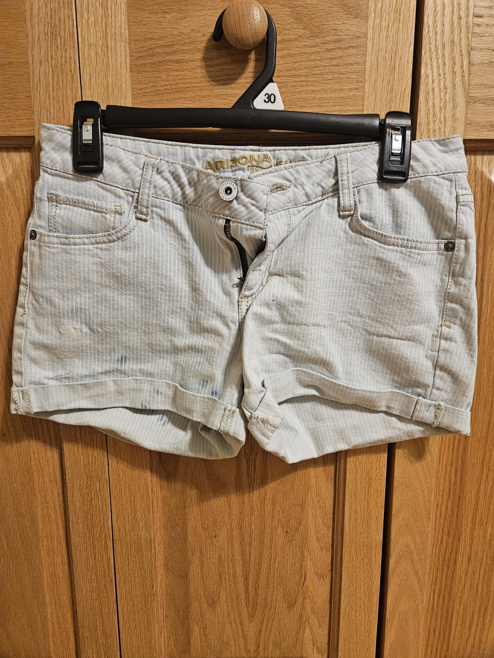 Arizona Light Wash Womens Denim Shorts - White/Blue Stripe
